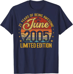 (ON Back) Retro Vintage June 2005 21-Year-Old 21st Birthday T-Shirt - T-Shirt | Navy