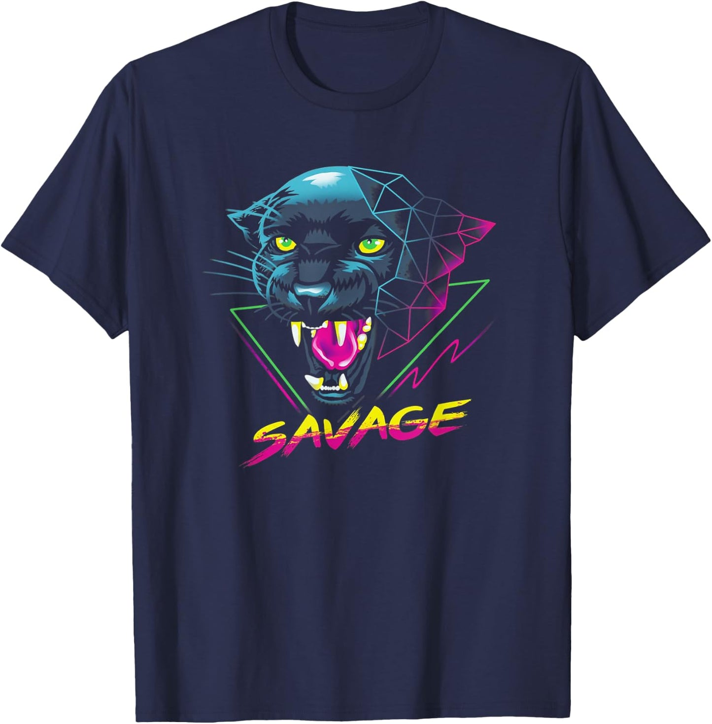 Savage - Panther Synthwave Retro Style T-Shirt - T-Shirt | Navy