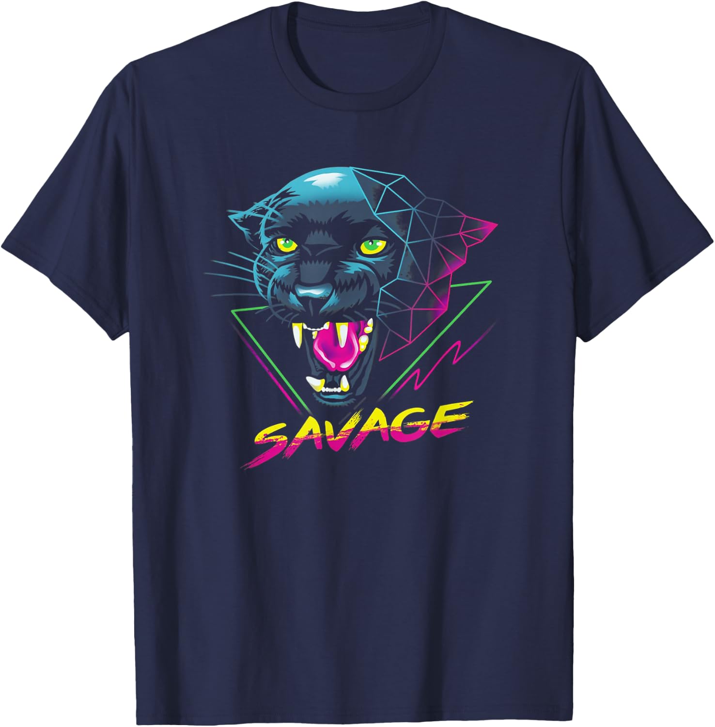Savage - Panther Synthwave Retro Style T-Shirt - T-Shirt | Navy