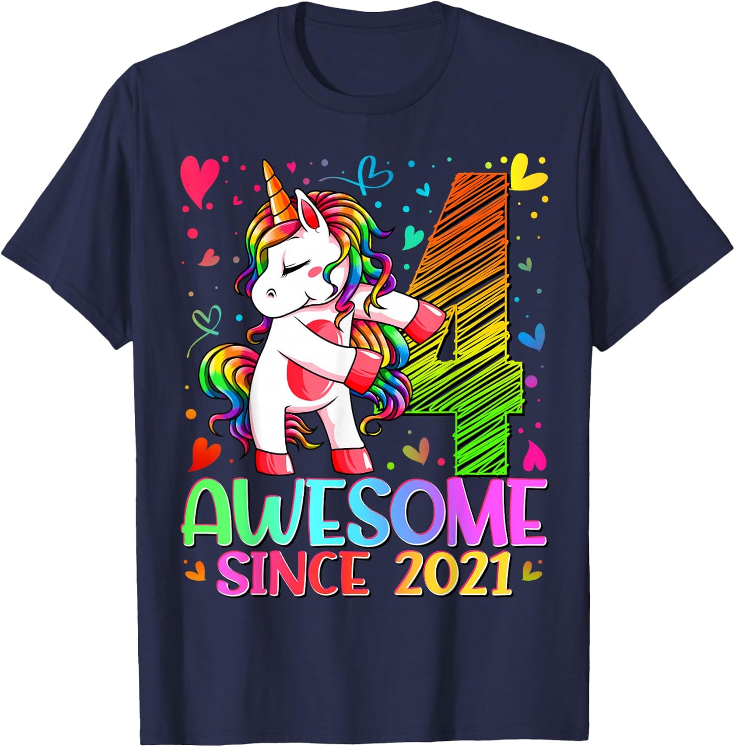 4 Year Old Unicorn Gifts For Girls 4th Birthday Girl Party T-Shirt - T-Shirt | Navy
