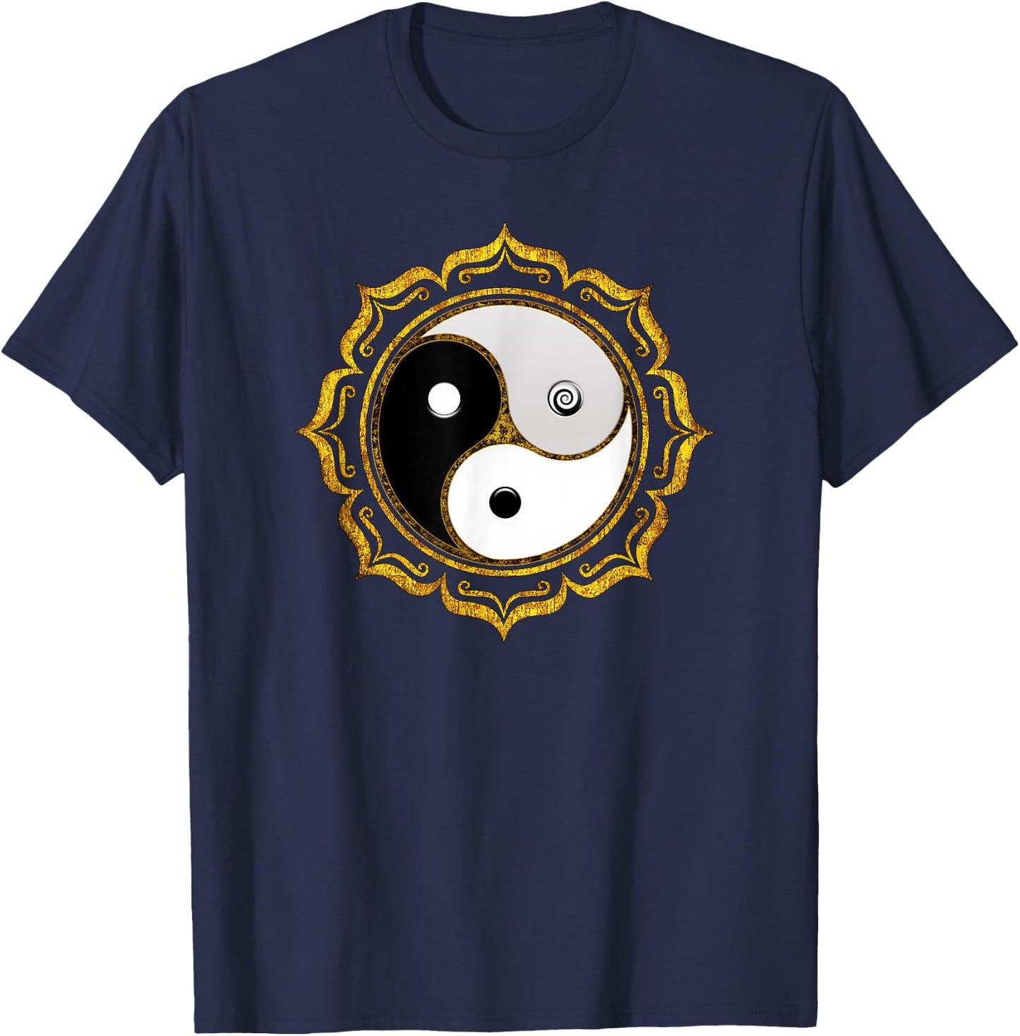 Triple Yin Yang, Lotus flower, Gankyil, Zen, Buddhism, Tao T-Shirt - T-Shirt | Navy