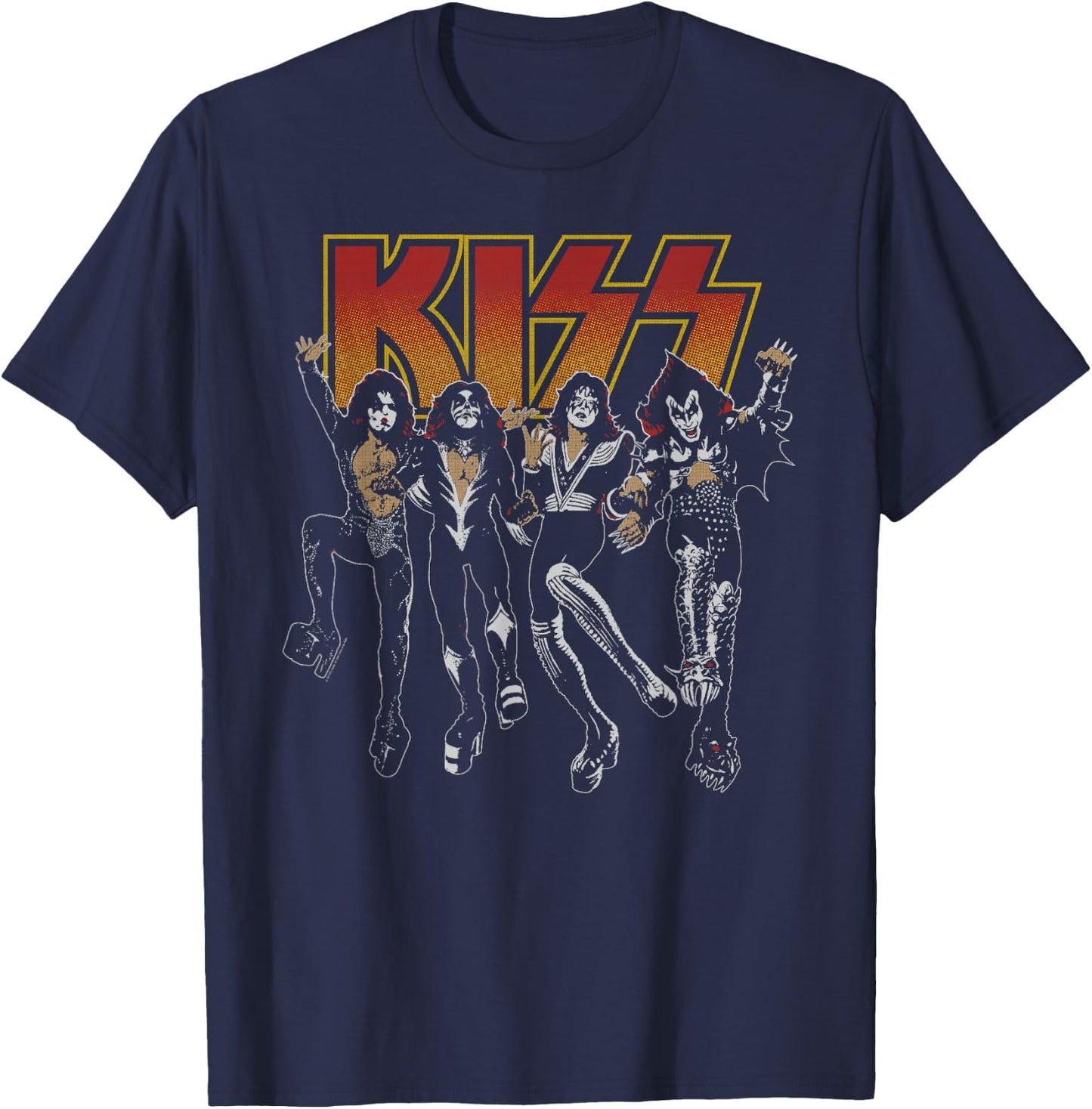 KISS Adult Slim Fit Black Cartoon T-Shirt - T-Shirt | Navy