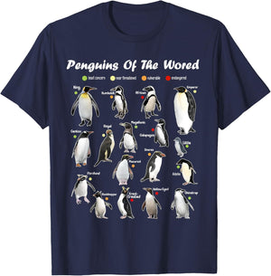 Funny Animals Graphic Penguins of the World Penguin Lover T-Shirt - T-Shirt | Navy