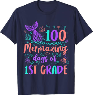 100 Mermazing Days Of 1st Grade 100th Day Mermaid Girls Kids T-Shirt - T-Shirt | Navy