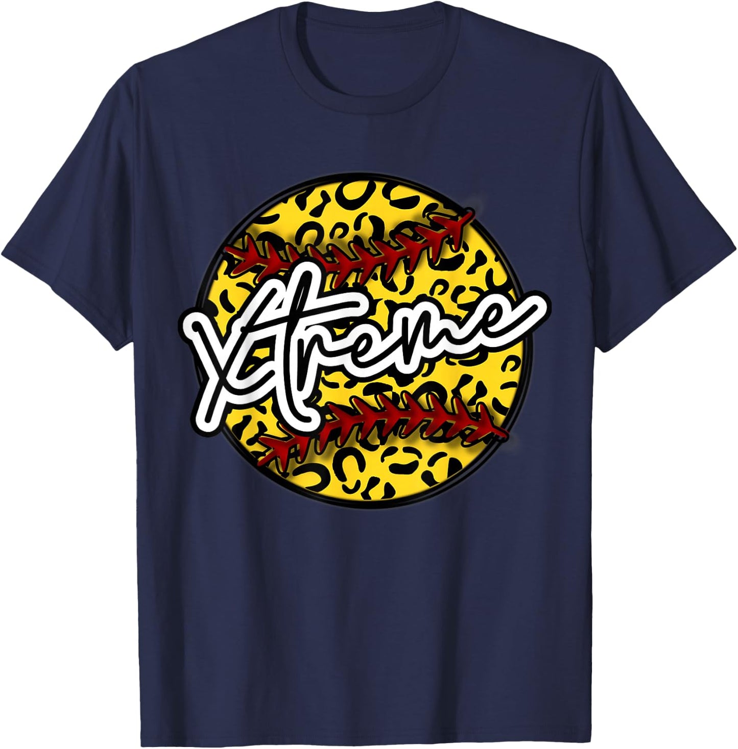 XTREME Leopard Cheetah Softball Team Trendy Cute Womans Top T-Shirt - T-Shirt | Navy