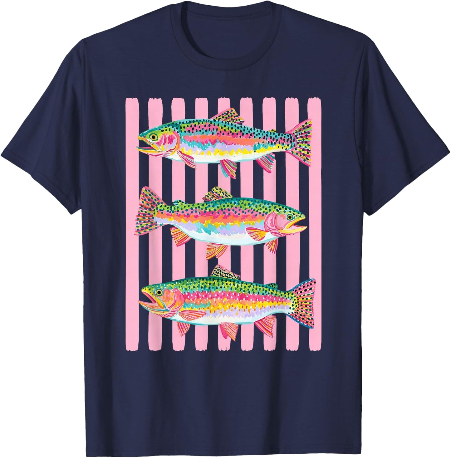 Colorful Rainbow Trout Preppy Summer Lake Life Fishing T-Shirt - T-Shirt | Navy