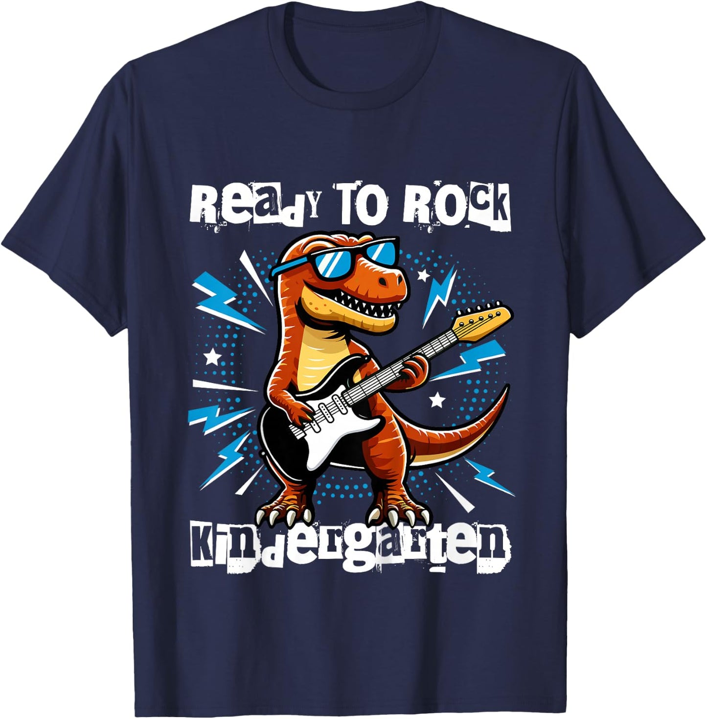 Kids Rock Kindergarten Dinosaur Guitarist Back to School Boys T-Shirt - T-Shirt | Navy