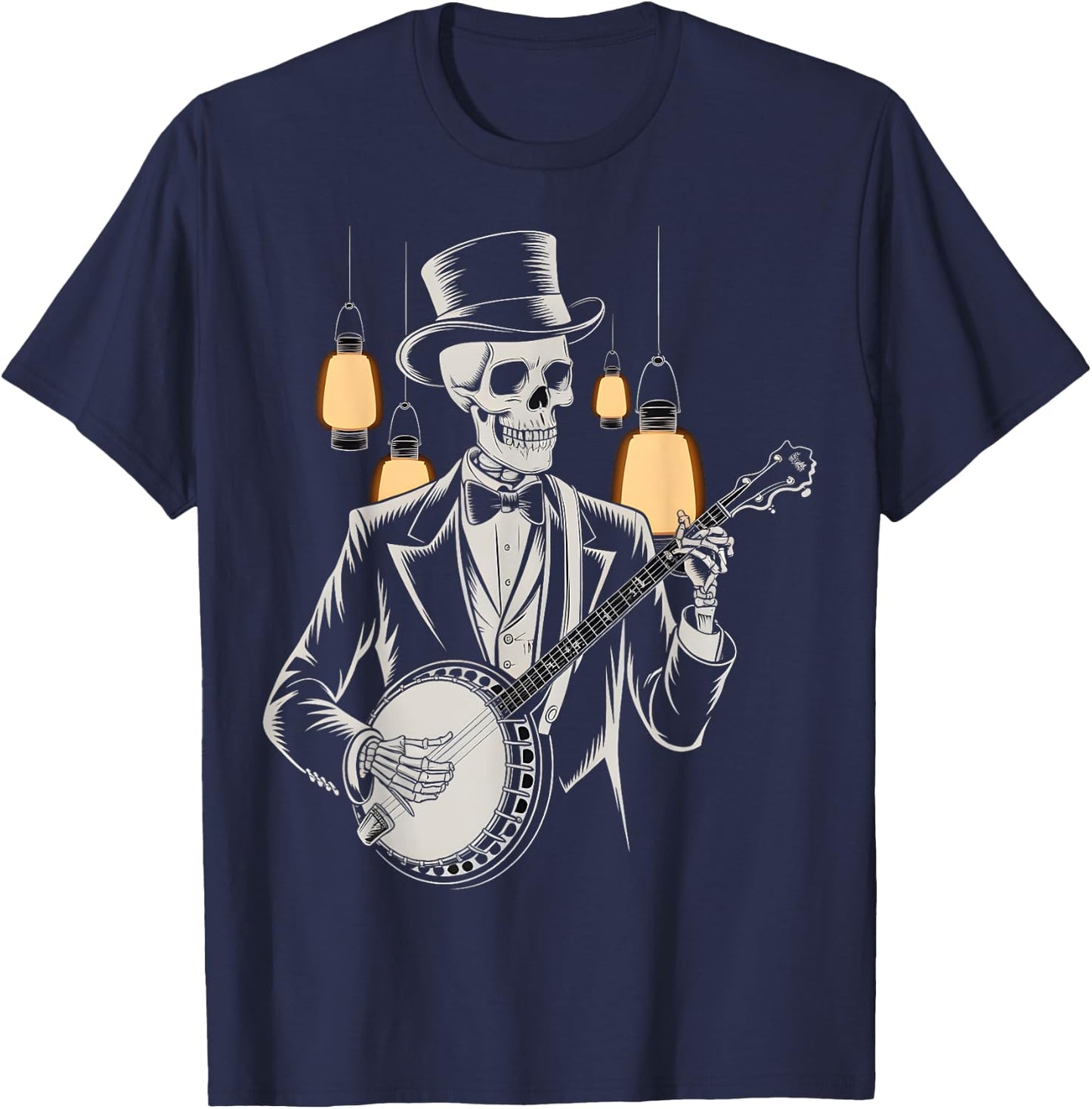 Skeleton Banjo Player Vintage T-Shirt - T-Shirt | Navy