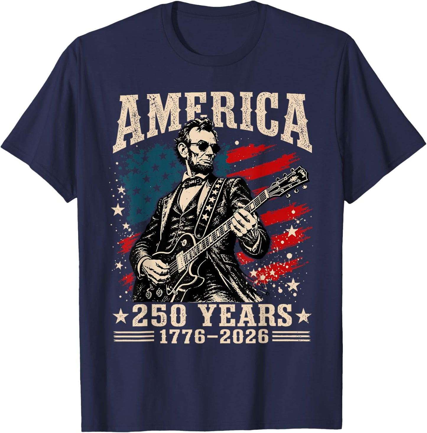 Vintage Abraham Lincoln Abe Lincoln Playing Guitar 250 Years T-Shirt - T-Shirt | Navy