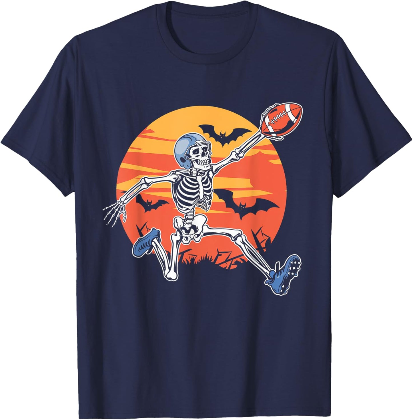 American Football Skeleton Player Halloween Men Boys Funny T-Shirt - T-Shirt | Navy