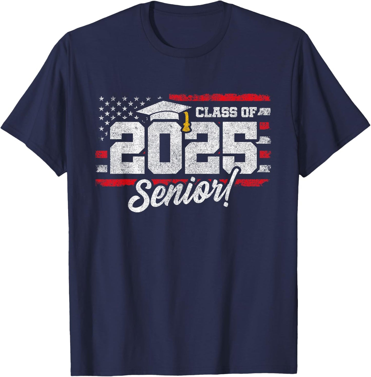 Class of 2025 Senior Graduation - American Flag Senior 2025 T-Shirt - T-Shirt | Navy