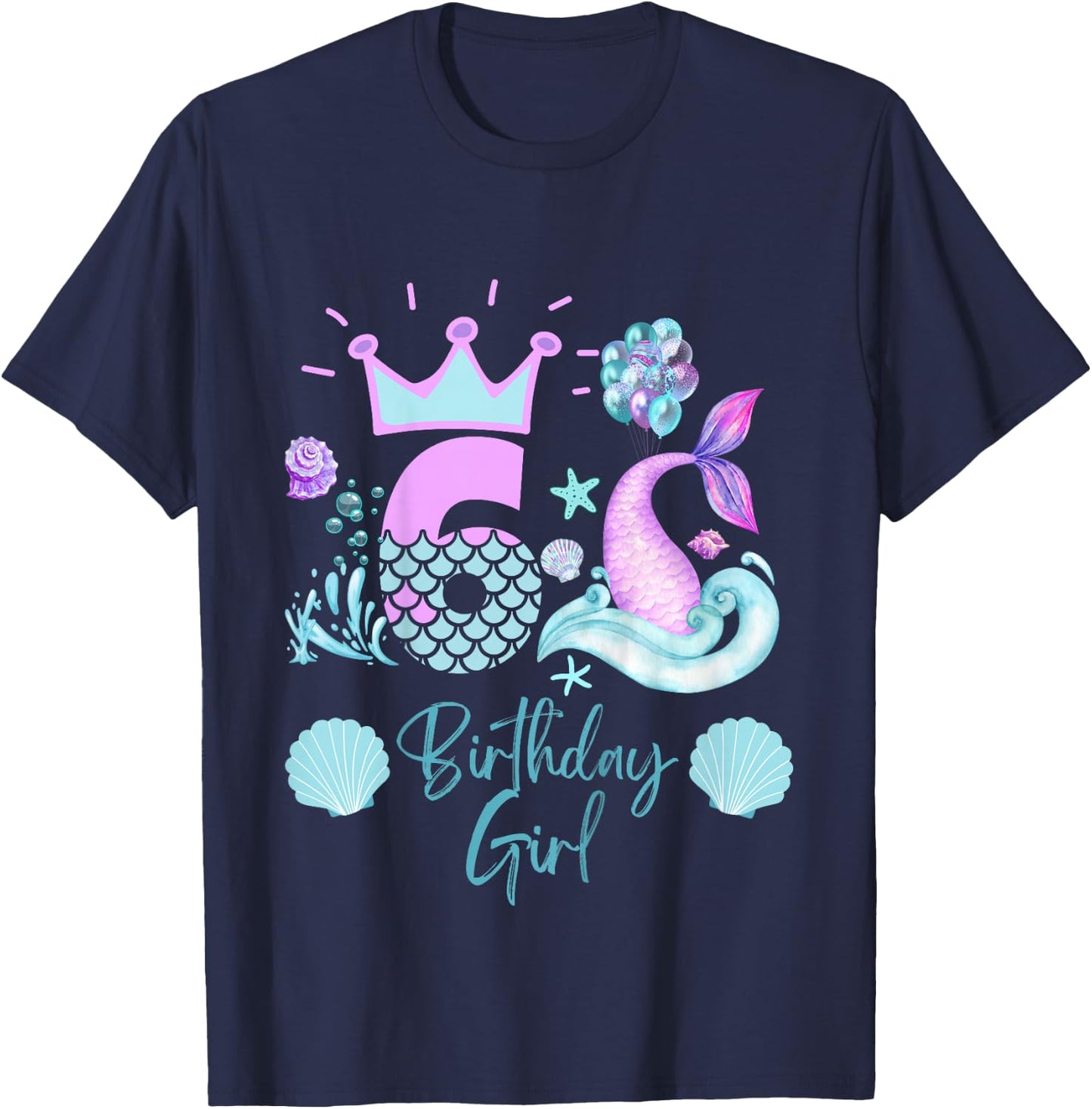 Girls 6th Birthday Mermaid 6 Years Old Funny T-Shirt - T-Shirt | Navy