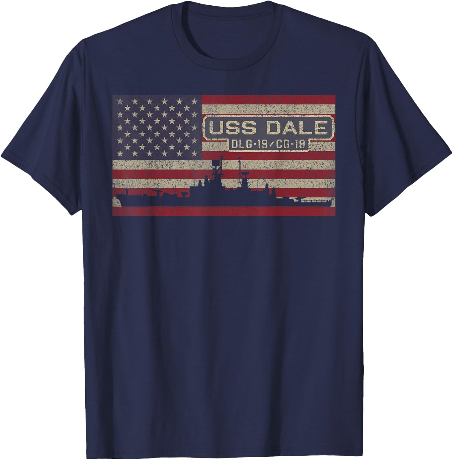 USS Dale DLG-19 CG-19 Destroyer Cruiser Ship USA Flag Kids Men T-Shirt - T-Shirt | Navy