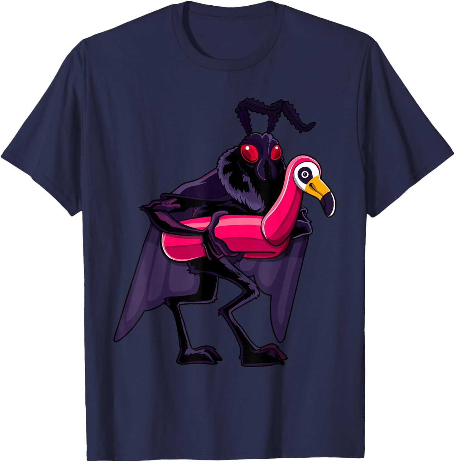 Mothman Pool Party Pink Float Flamingo Funny Cryptid Monster T-Shirt - T-Shirt | Navy