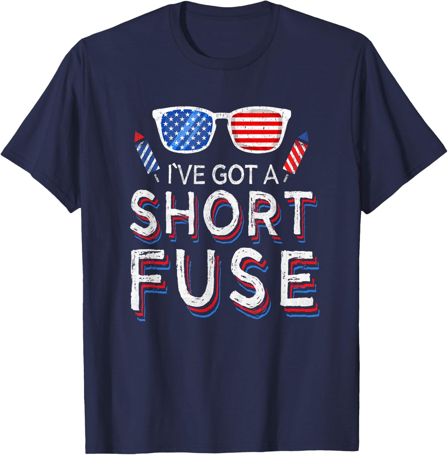Fireworks Short Fuse 4th Of July Patriotic Women Men T-Shirt - T-Shirt | Navy