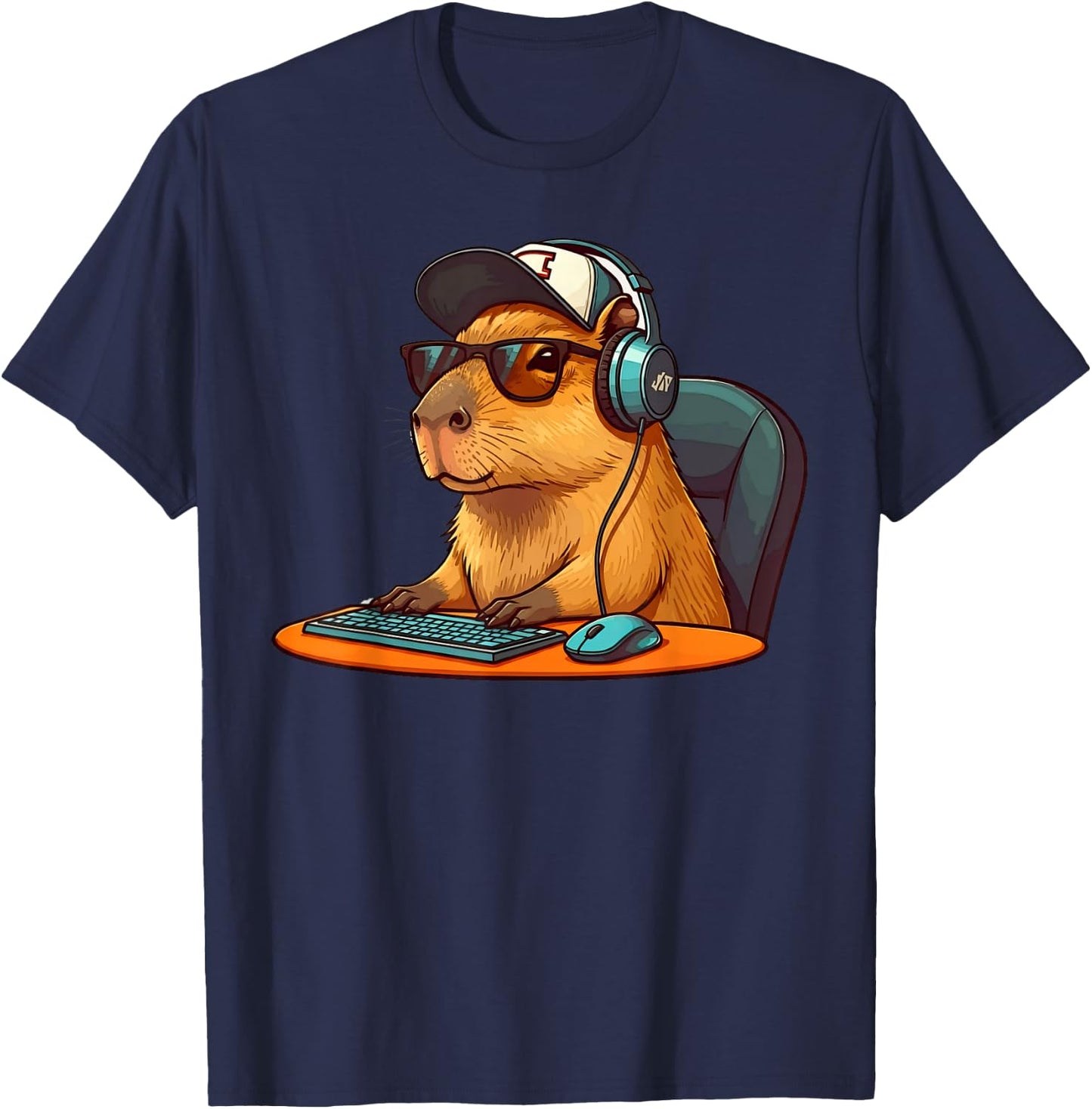 Capybara Video Games Funny Gaming Capy Men Teen Boys Kids T-Shirt - T-Shirt | Navy