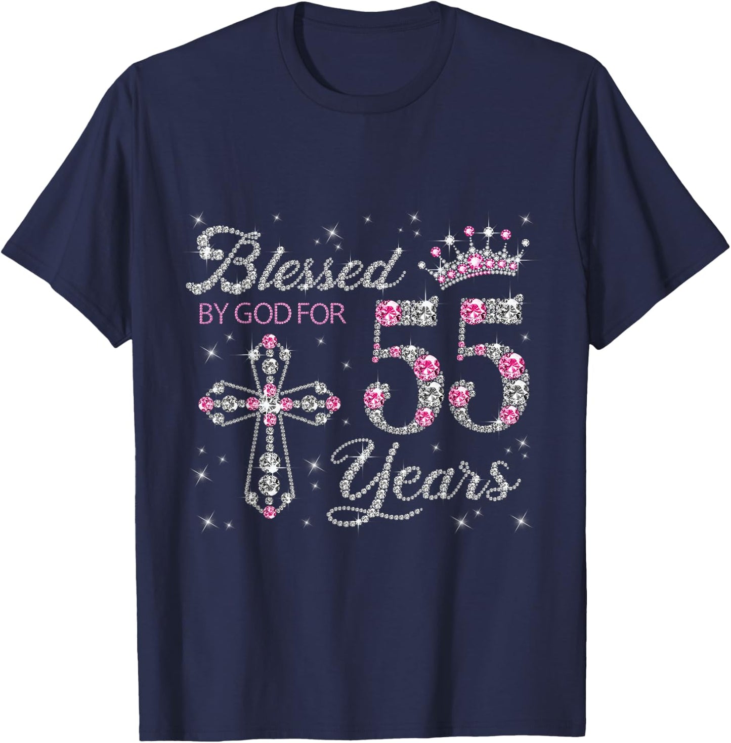 Blessed by God For 55 Years Old 55th Birthday Gift T-Shirt - T-Shirt | Navy
