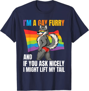 Lustiger Gay Furry Tail Pride Rainbow Queer Fox CSD Party LGBTQ T-Shirt - T-Shirt | Navy