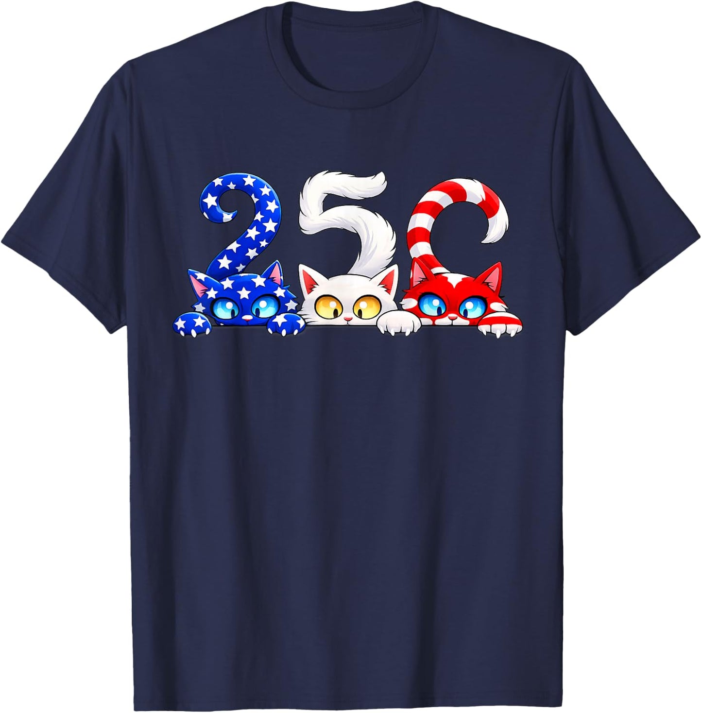 Cute Patriotic Cats 250th Independence Day 4th of July Women T-Shirt - T-Shirt | Navy