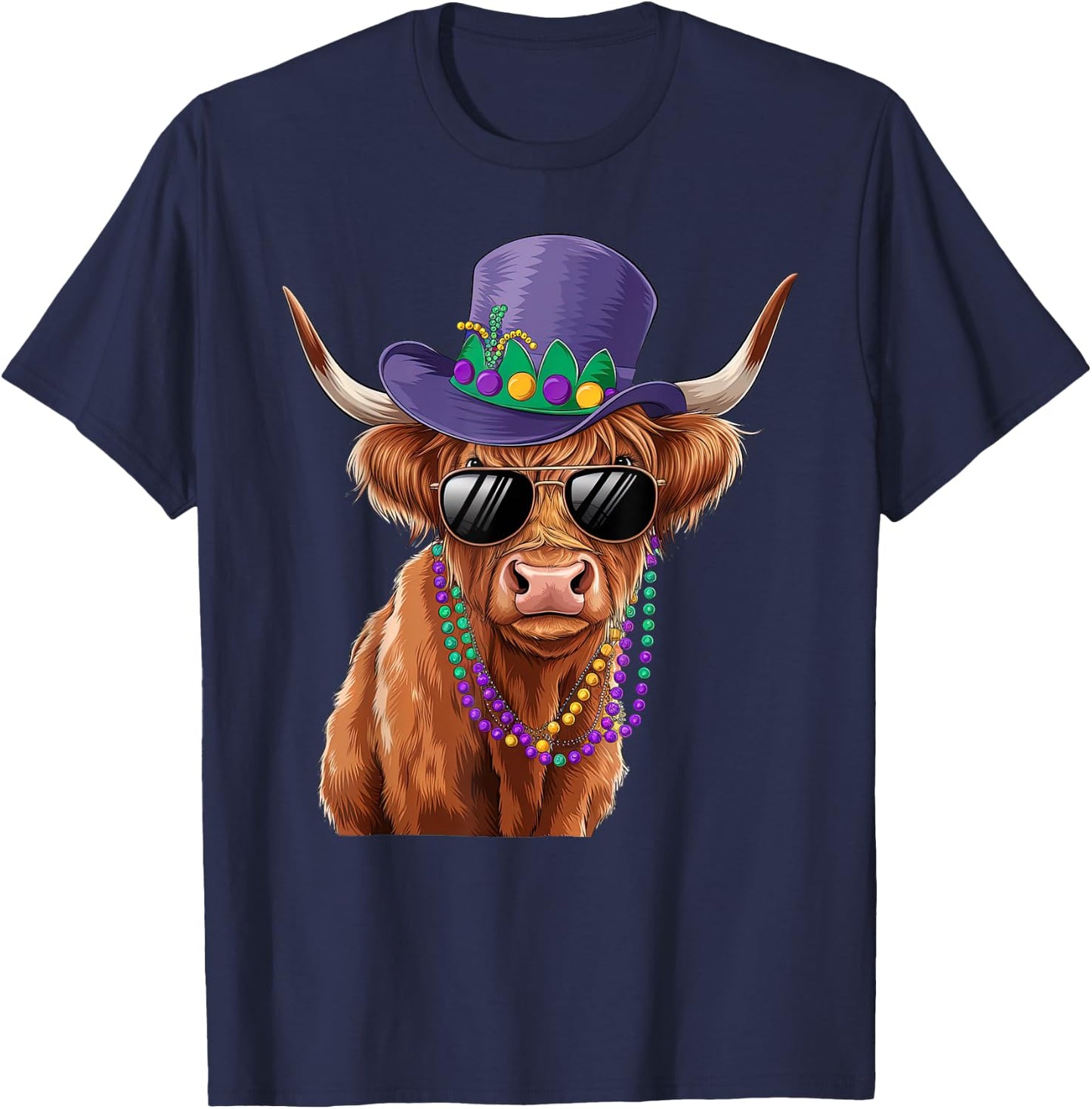 Funny Scottish Highland Cow Mardi Gras Carnival Outfit T-Shirt - T-Shirt | Navy
