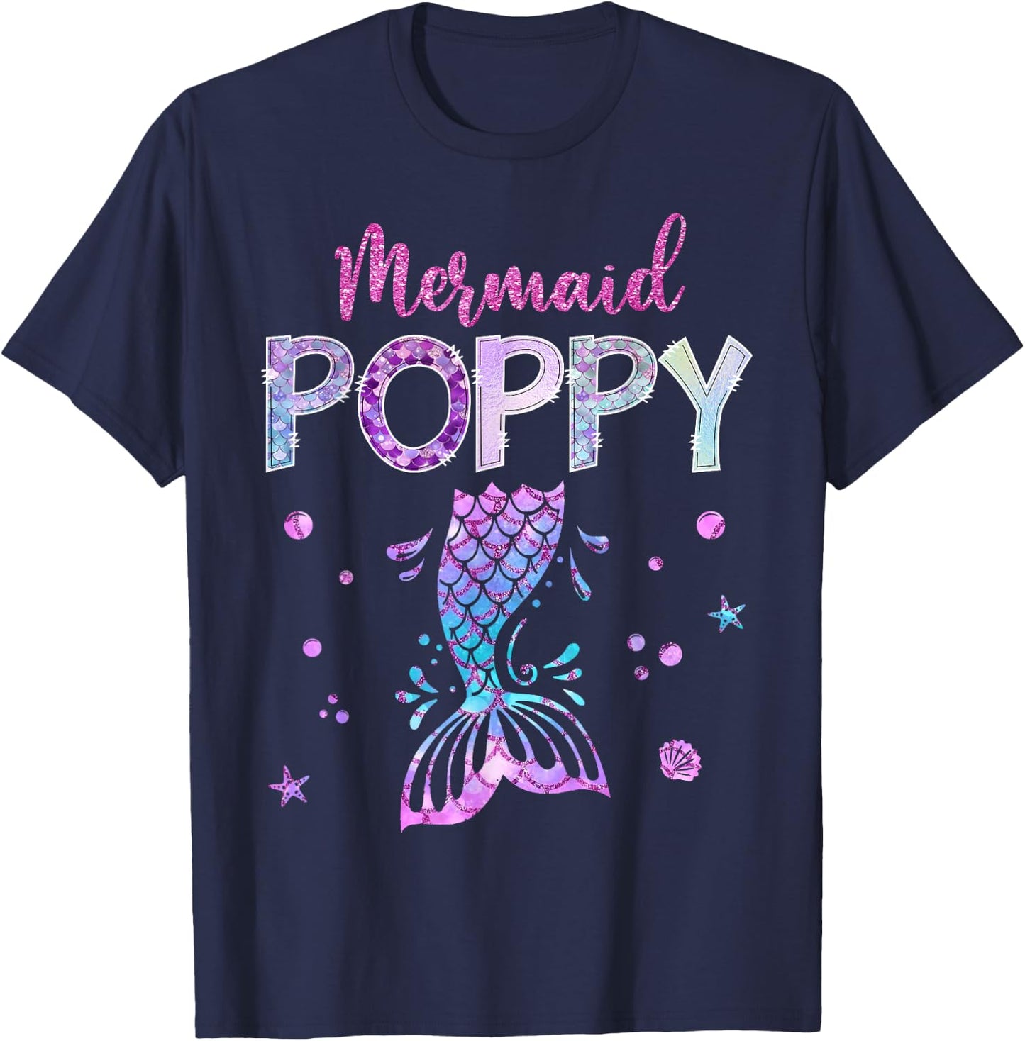 Mermaid Poppy Birthday Party Girl Family Matching T-Shirt - T-Shirt | Navy