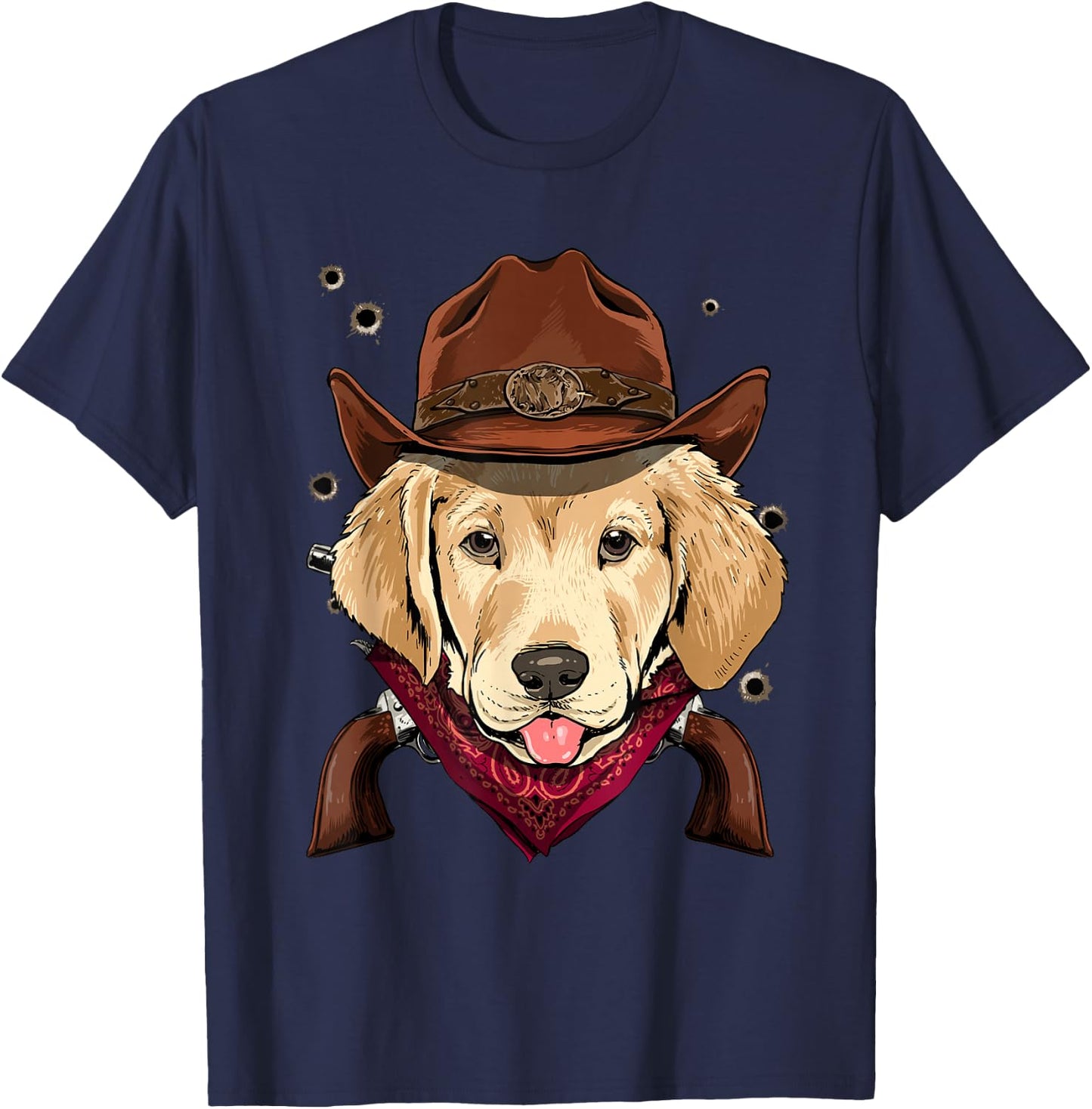 Cowboy Labrador Western Rodeo Cowboy Hat and Bandana Dog T-Shirt - T-Shirt | Navy