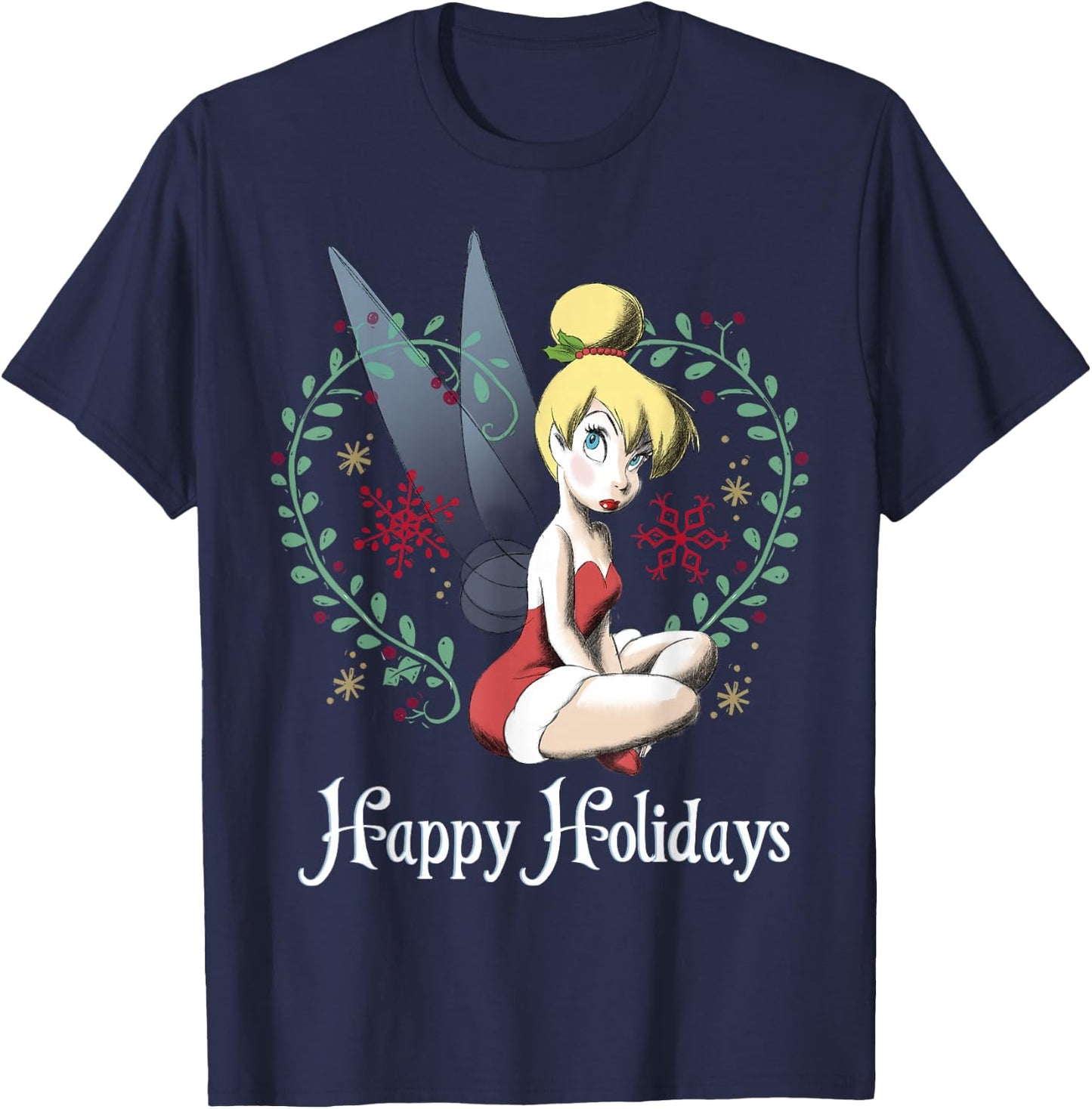 Disney Peter Pan Tinkerbell Happy Holidays Graphic Small T-Shirt - T-Shirt | Navy