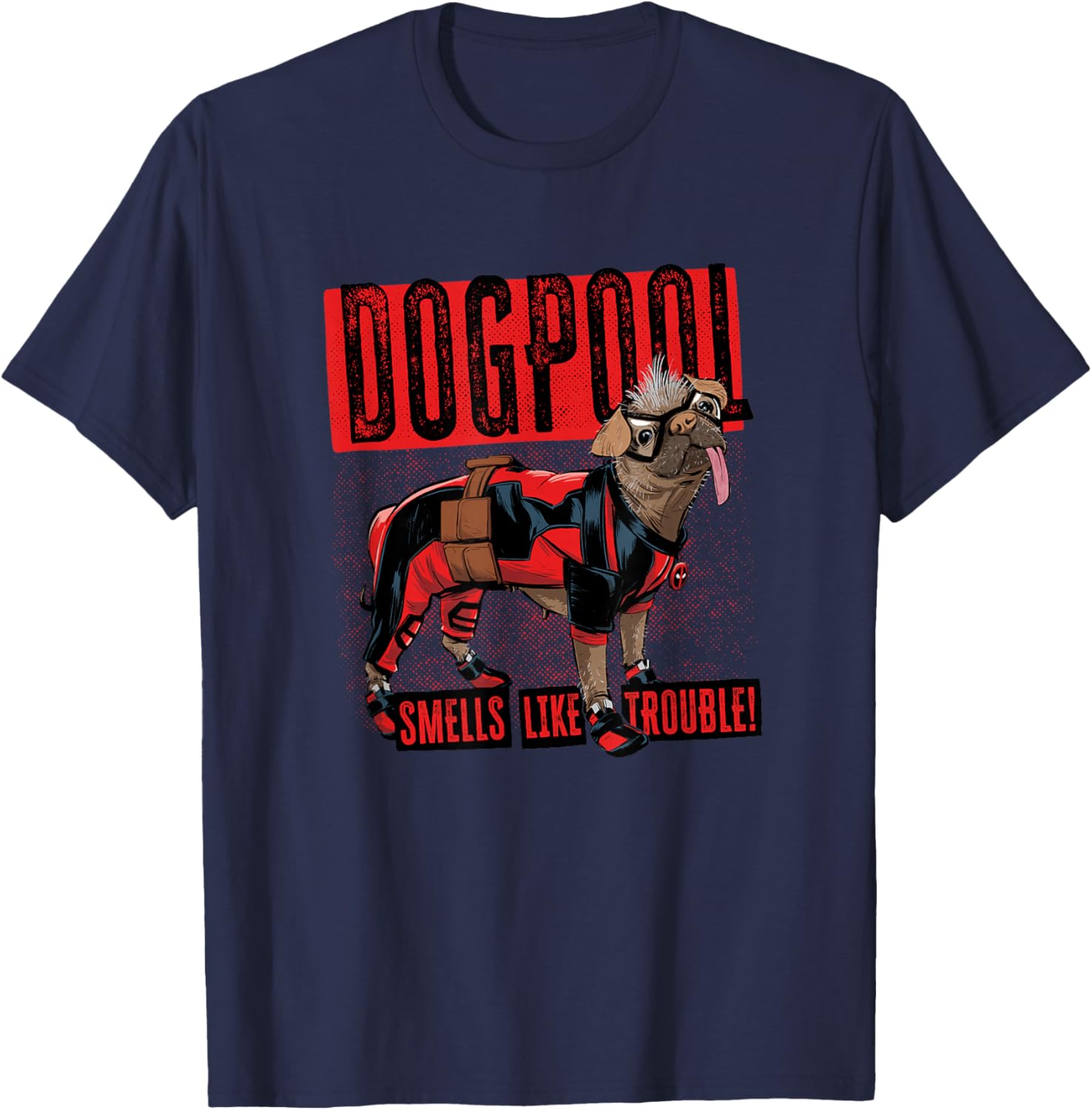 Marvel Studios Deadpool & Wolverine Dogpool Smells Trouble , Black, S T-Shirt - T-Shirt | Navy