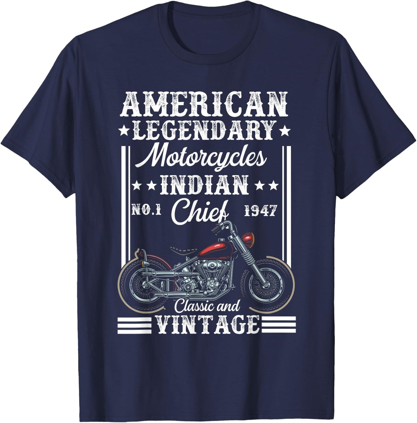 Vintage Patriotic Motorcycle Indian Bike T-Shirt - T-Shirt | Navy