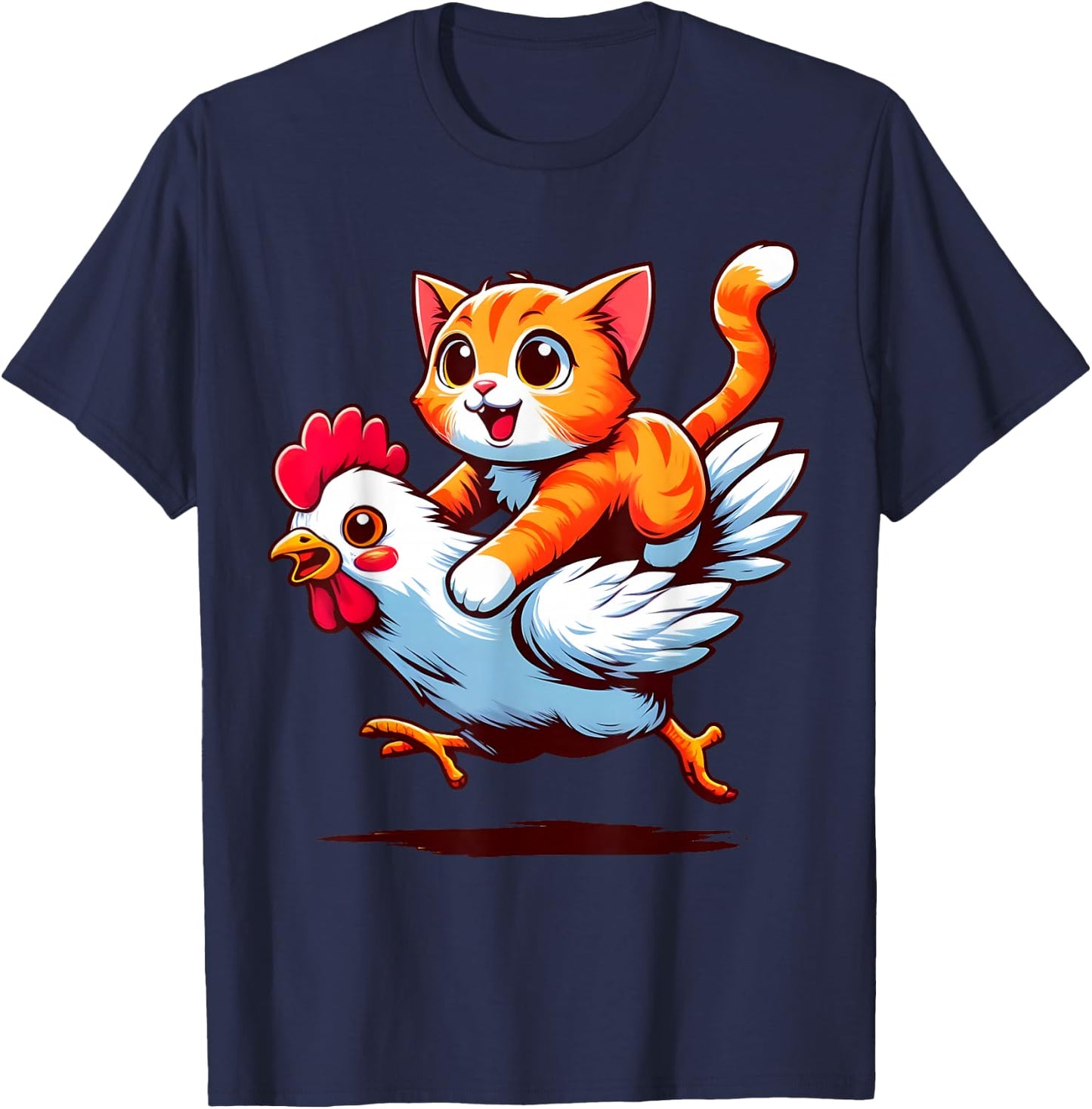 Funny Cat Riding Chicken Cat on a Chicken Lover Cute Animals T-Shirt - T-Shirt | Navy