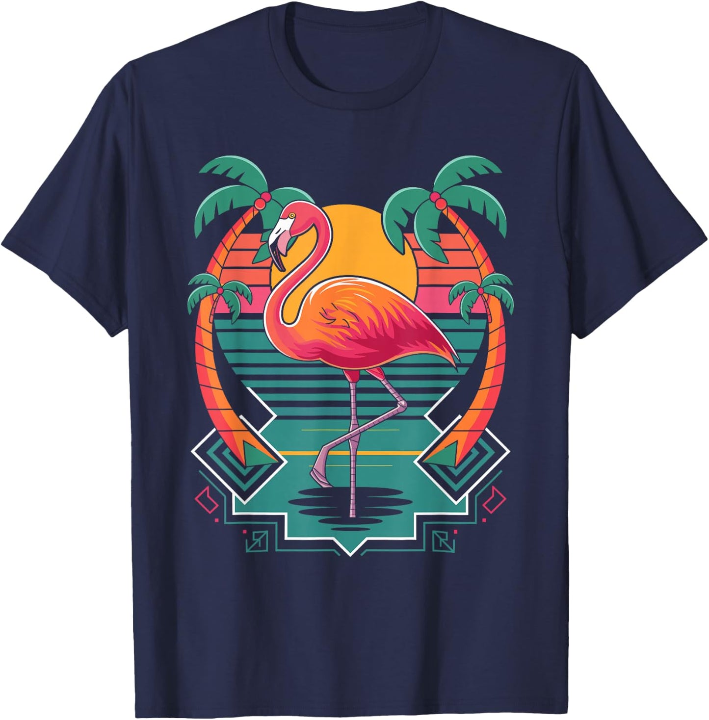 Flamingo Beach Summer Vibes Palm Tree Tropical Summer T-Shirt - T-Shirt | Navy