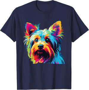 Watercolor Colorful Australian Silky Terrier Dog T-Shirt - T-Shirt | Navy