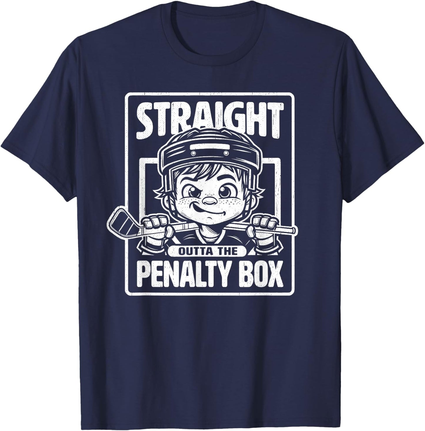Straight Outta The Penalty Box Funny Boys Youth Kids Hockey T-Shirt - T-Shirt | Navy