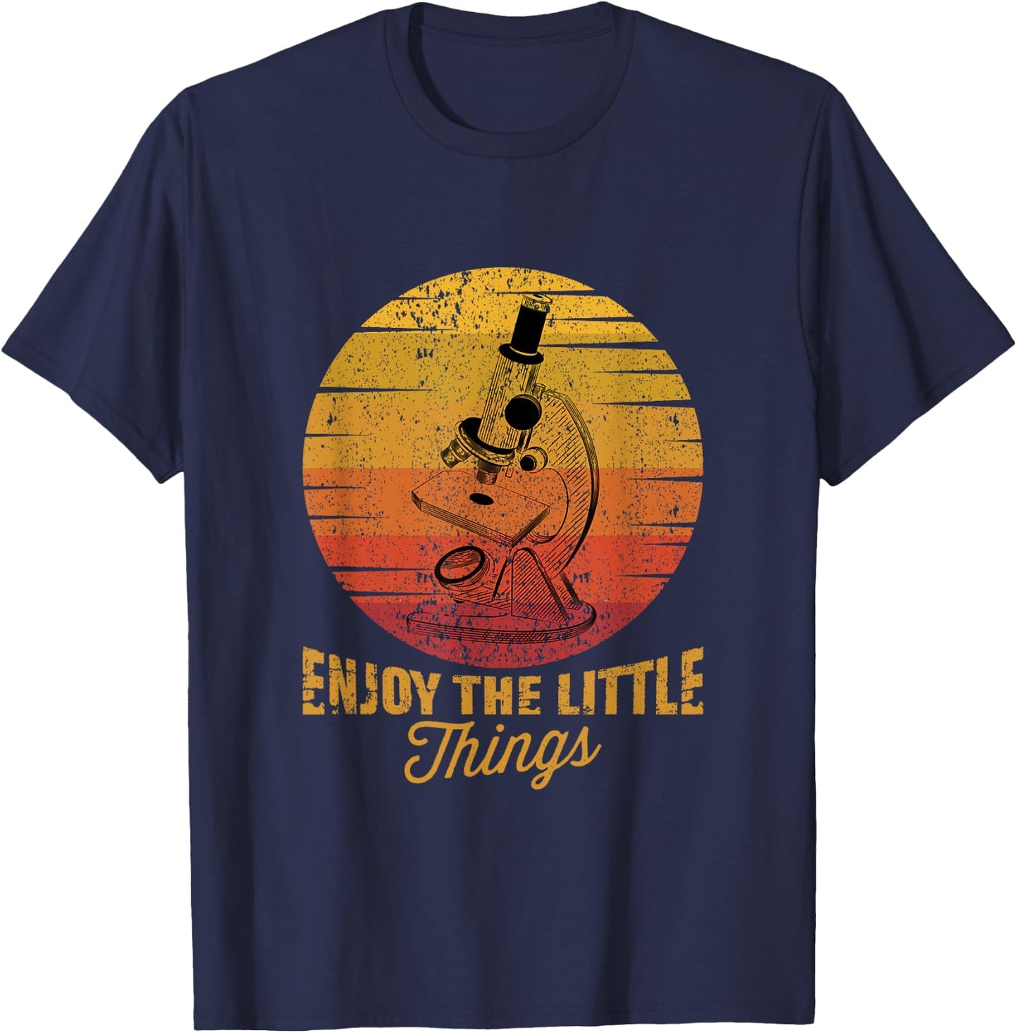 Gift Ideas for Biochemists and Microbiologists Enjoy The Little Things Microscope Microbiology Science Adults Black Cotton 65% Polyester 35% Classic Fit Short Sleeve T-Shirt - T-Shirt | Navy