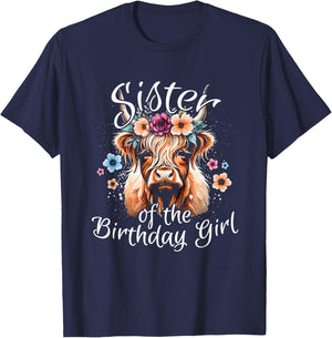Sister Of The Birthday Girl Highland Cow T-Shirt - T-Shirt | Navy
