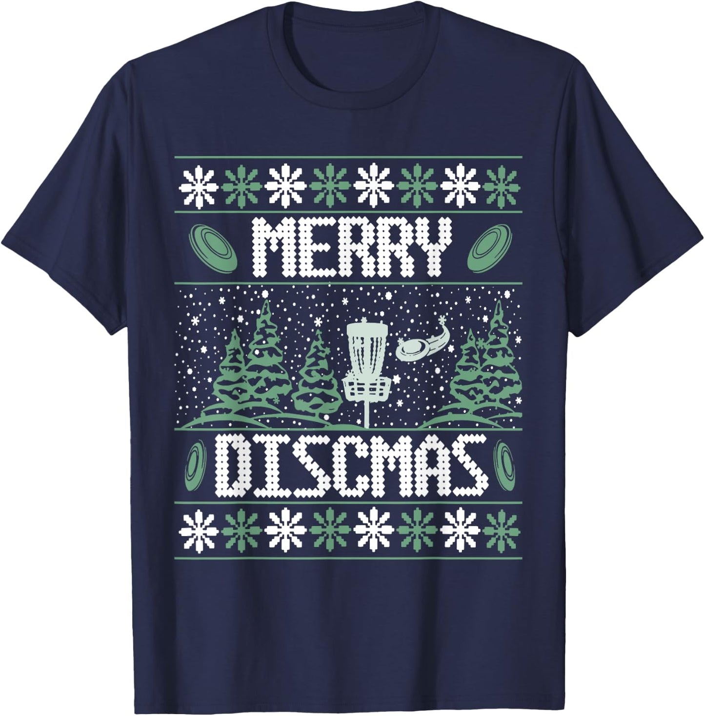 Vintage Disc Golf Ugly Christmas Merry Discmas Party T-Shirt - T-Shirt | Navy