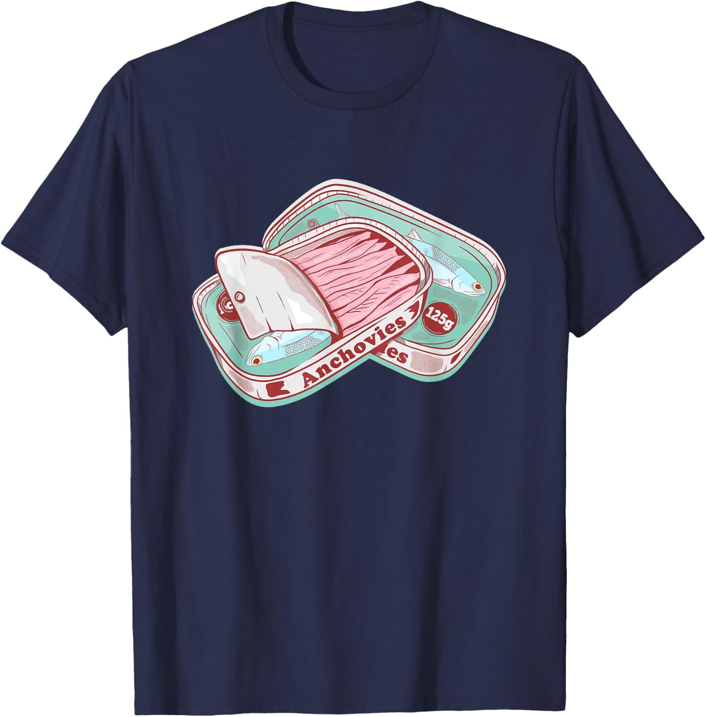 Foodie design Anchovies Tin Can - Women's -Adults Classic Fit Short Sleeve Black - Small T-Shirt - T-Shirt | Navy