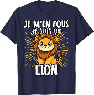 Je M'en Fous Je Suis Un Lion - Sweet Lion , Black, S T-Shirt - T-Shirt | Navy
