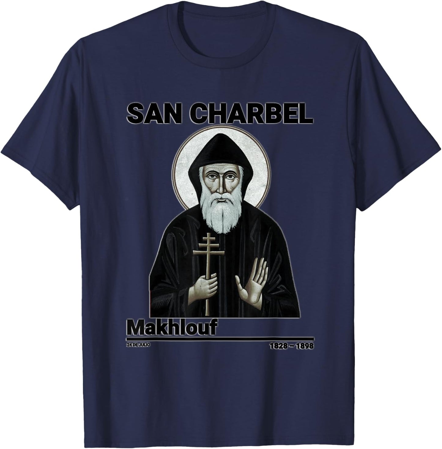 San Charbel Makhlouf, Saint Charbel , Black, S T-Shirt - T-Shirt | Navy