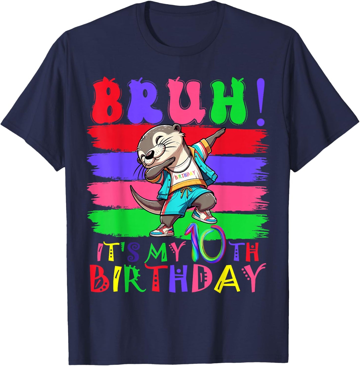10 Year Old It's My 10th Birthday Otter dabbing boy girl T-Shirt - T-Shirt | Navy