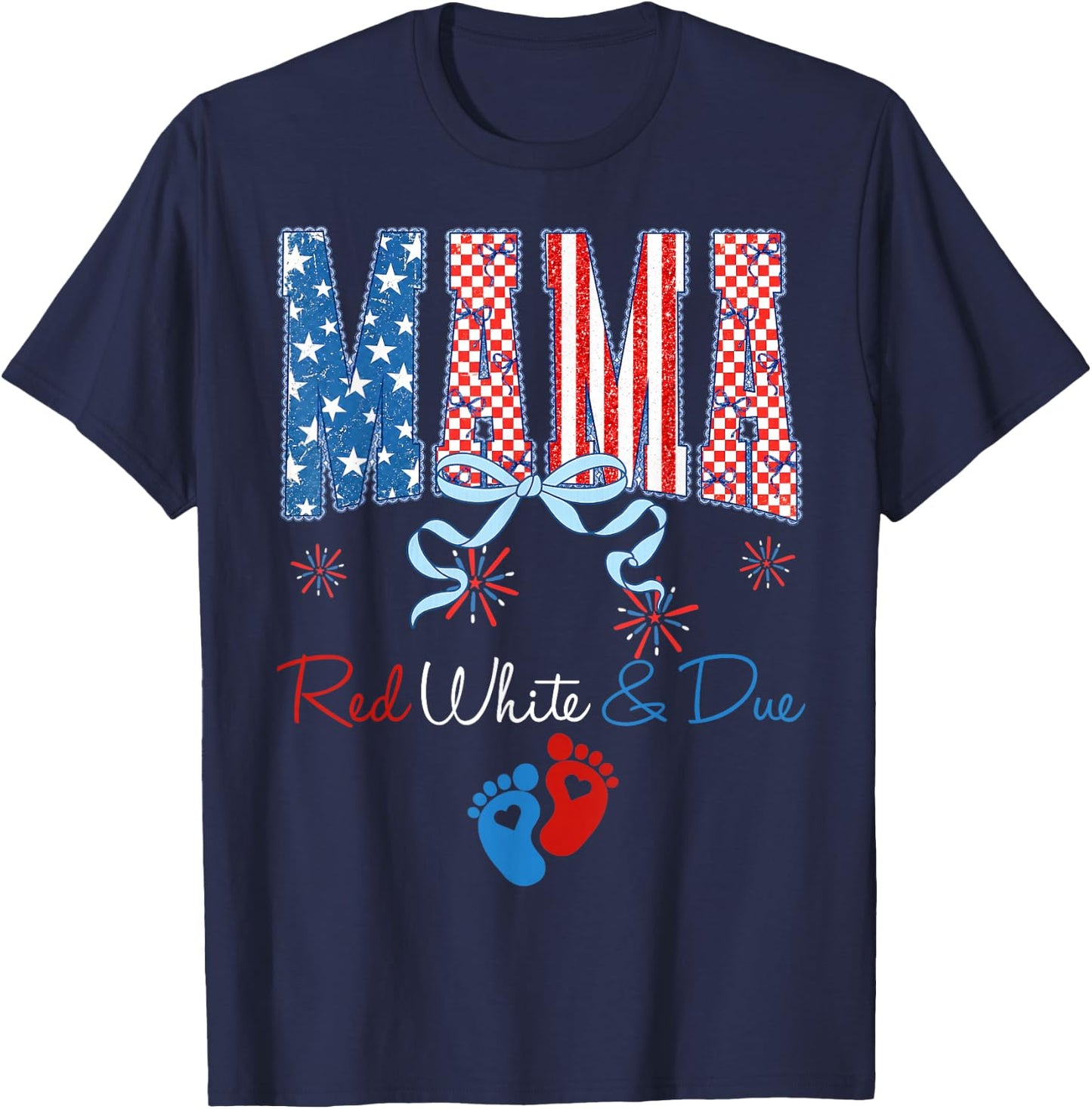 Mama Red White and Due 4th of July Pregnancy Announcement T-Shirt - T-Shirt | Navy