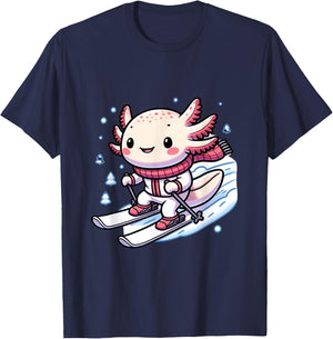 Cute axolotl skiing ski winter sports T-Shirt - T-Shirt | Navy