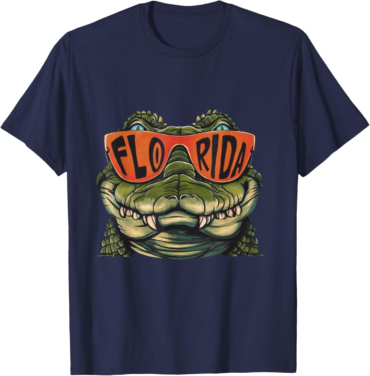 Florida Alligator Wearing Retro Style Sunglasses Animal Art T-Shirt - T-Shirt | Navy