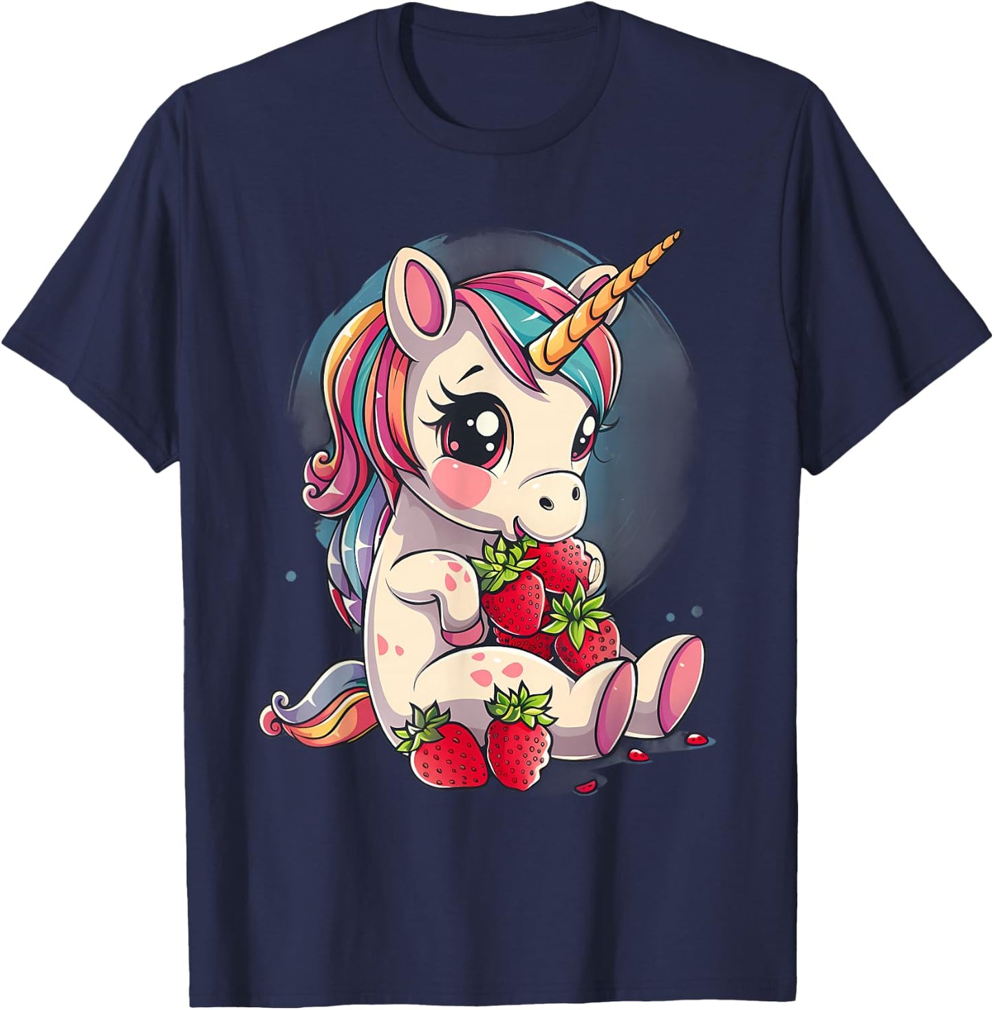 Strawberry Unicorn Cute Fruit Animal Lovers Colourful T-Shirt - T-Shirt | Navy