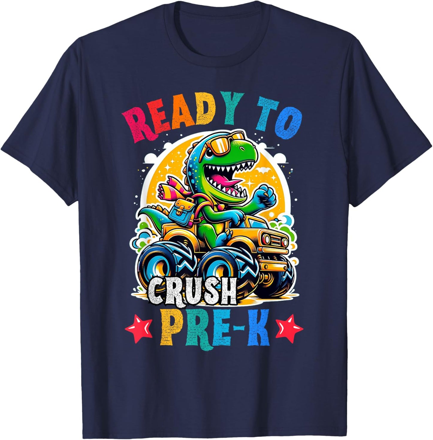 Monster Truck Dinosaur boys back to School crush Pre-k Kids T-Shirt - T-Shirt | Navy