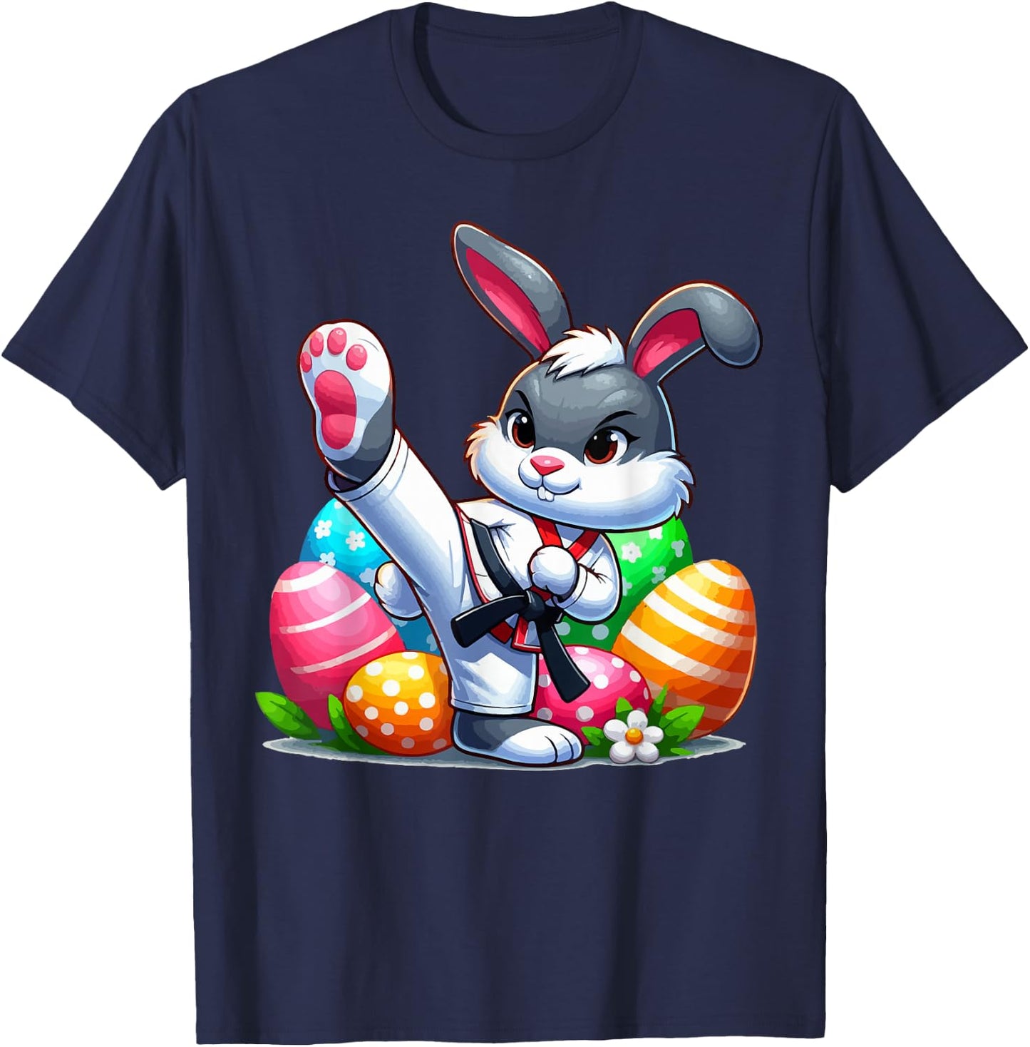Karate Easter Bunny with a basket of eggs Easter Day Hunt T-Shirt - T-Shirt | Navy