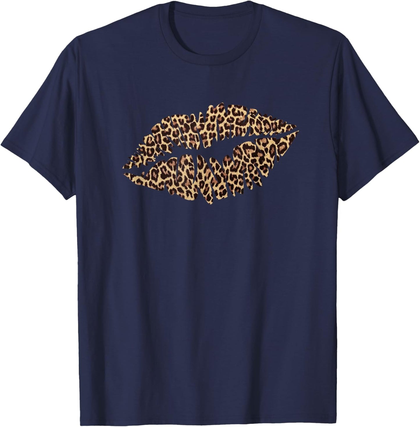 Trendiger Animal-Print mit Lippen T-Shirt - T-Shirt | Navy