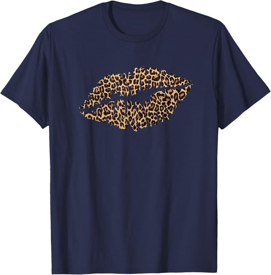 Trendiger Animal-Print mit Lippen T-Shirt - T-Shirt | Navy