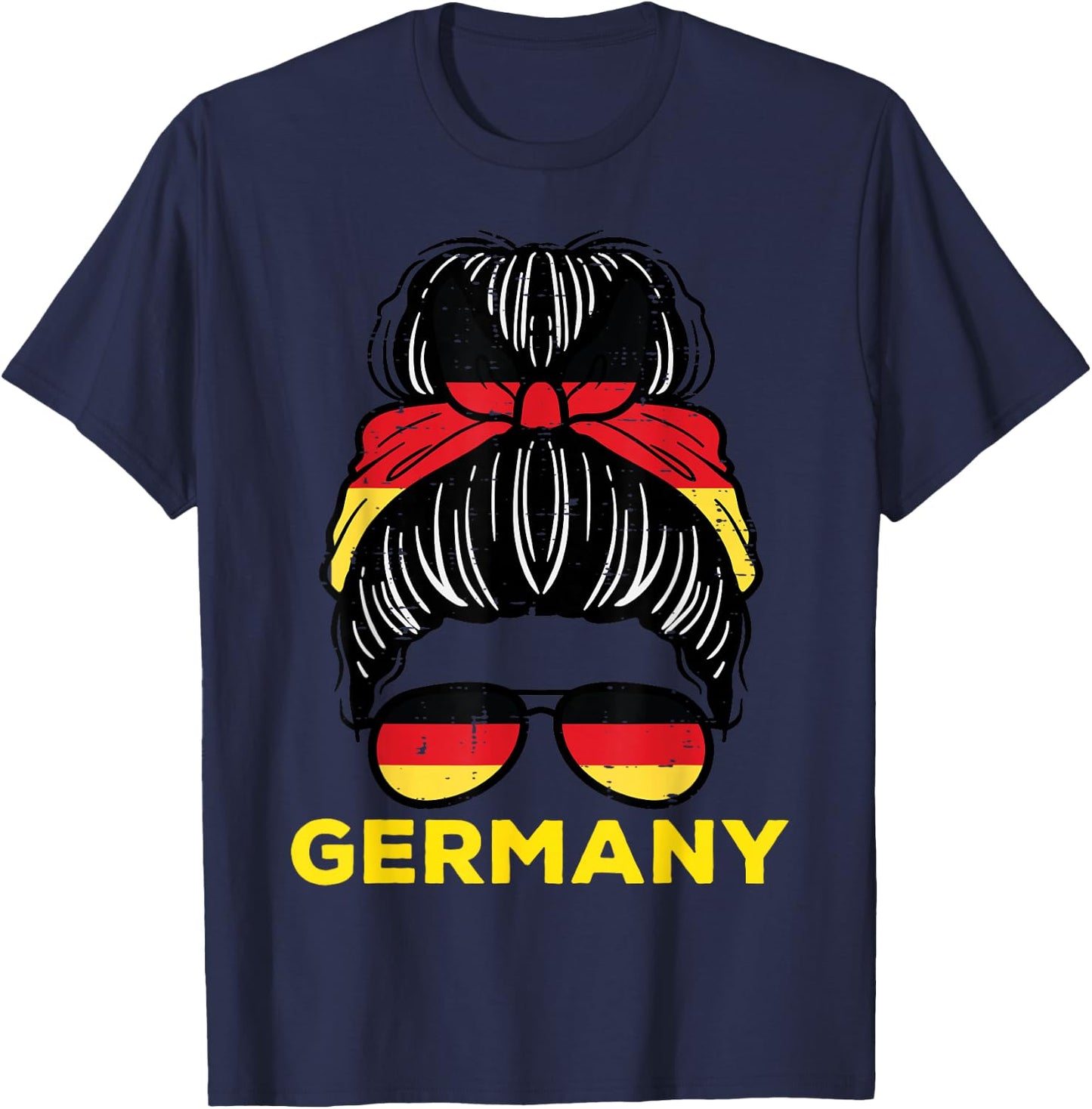 Germany Flag German Girl Messy Bun Football Soccer Fan Women T-Shirt - T-Shirt | Navy