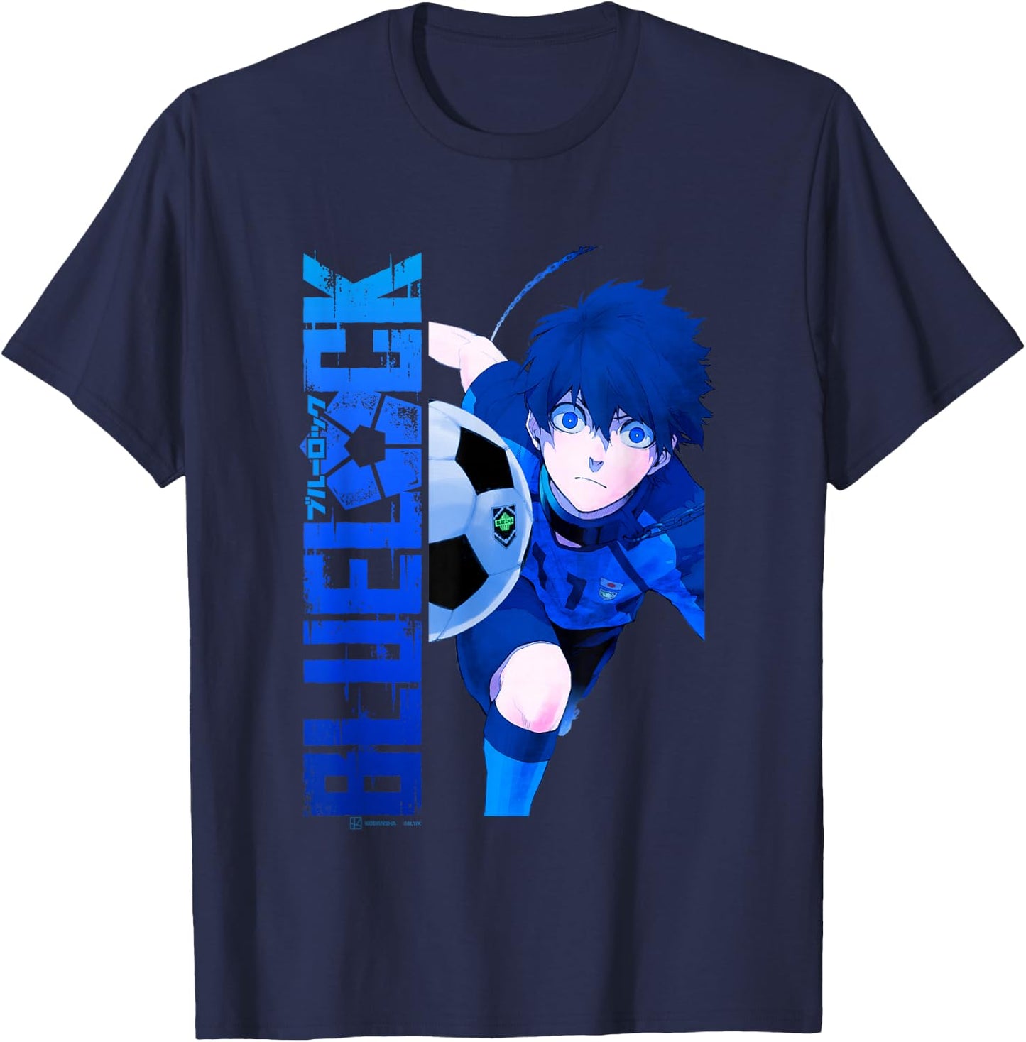 Blue Lock Blue Soccer Ball Split Panels , Black, S T-Shirt - T-Shirt | Navy